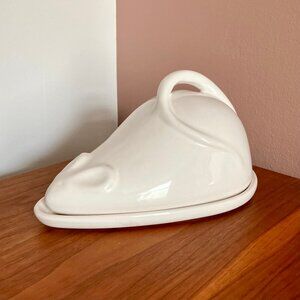 Vintage 1980's Beauceware White Ceramic Mouse Cheese Dome Dish Canada Québec